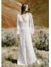 Long Sleeves Ivory Lace Cutout Back Wild Wedding Dress